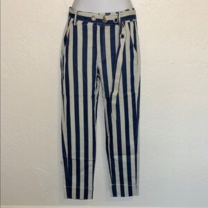 Navy and White Striped Straight Leg Pants